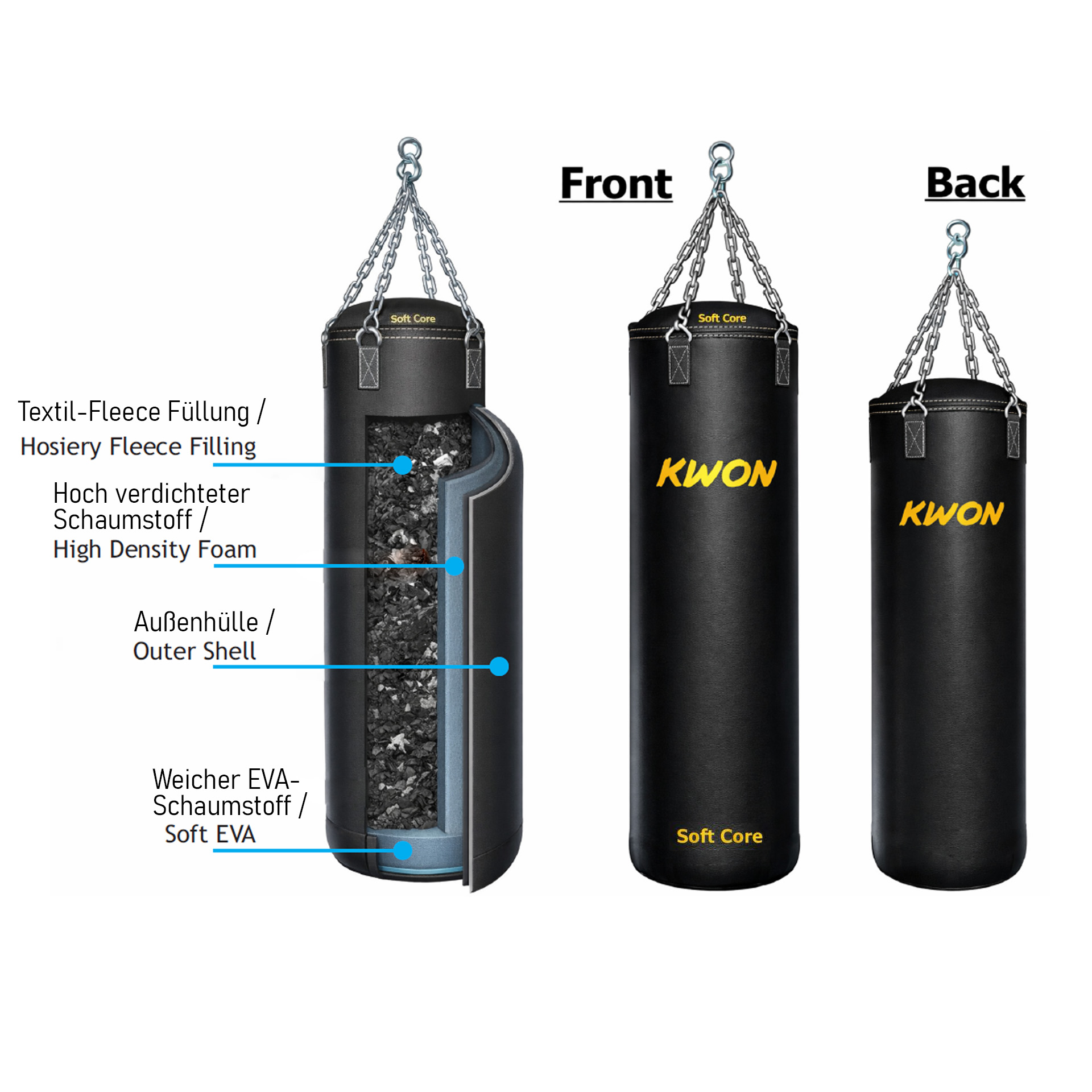 Boxsack Black Kunstleder gefüllt 150 cm